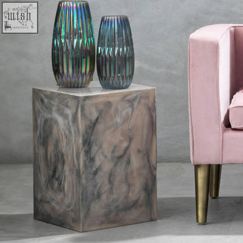 Rosado marble effect cube side table with gold legs perfect as a stylish side table or stool