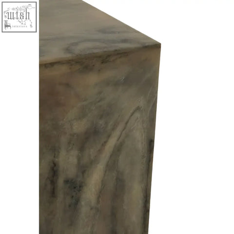 Gray rosado marble effect side table with smooth polished surface and subtle veining patterns