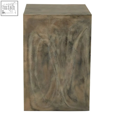 Rosado marble effect rectangular side table with matte bronze finish and swirling abstract marble effect patterns