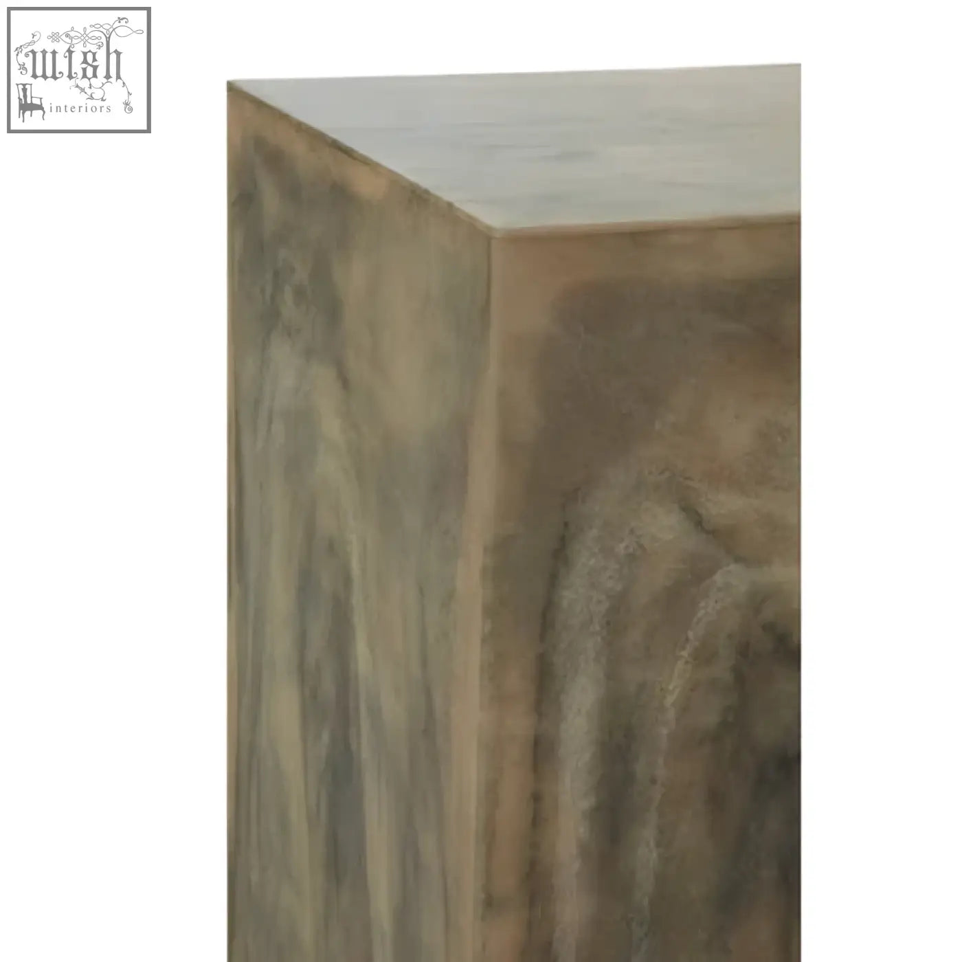 Rustic weathered wooden side table with visible grain and matte finish in rosado marble effect design