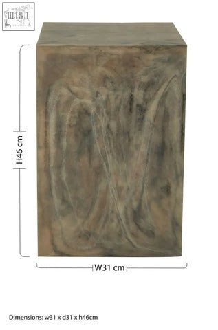 Rosado marble effect wooden side table with natural grain finish and subtle swirling patterns in rectangular shape