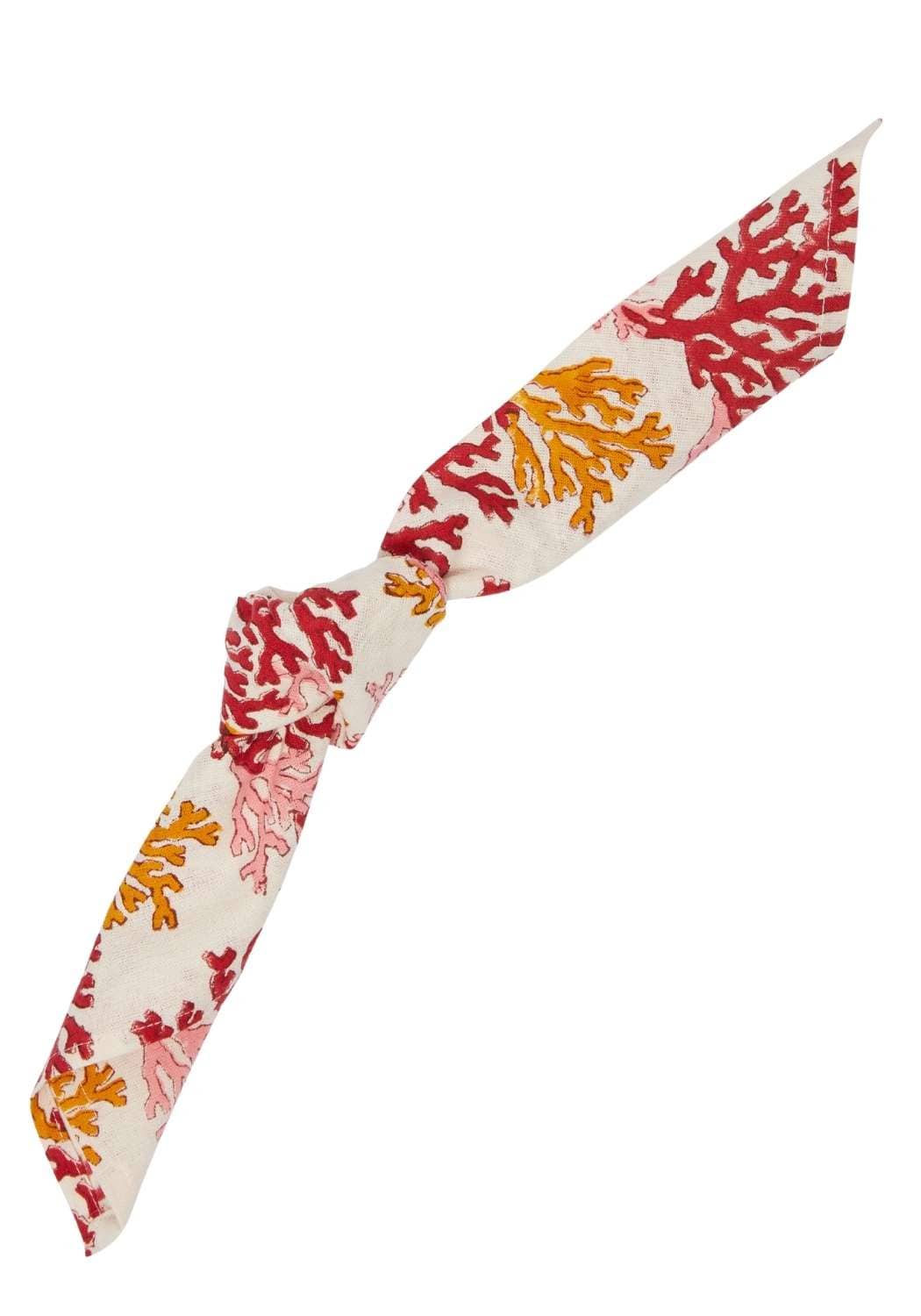 A delicate white silk rose coral table napkin set of 4 with vibrant red pink and orange coral pattern