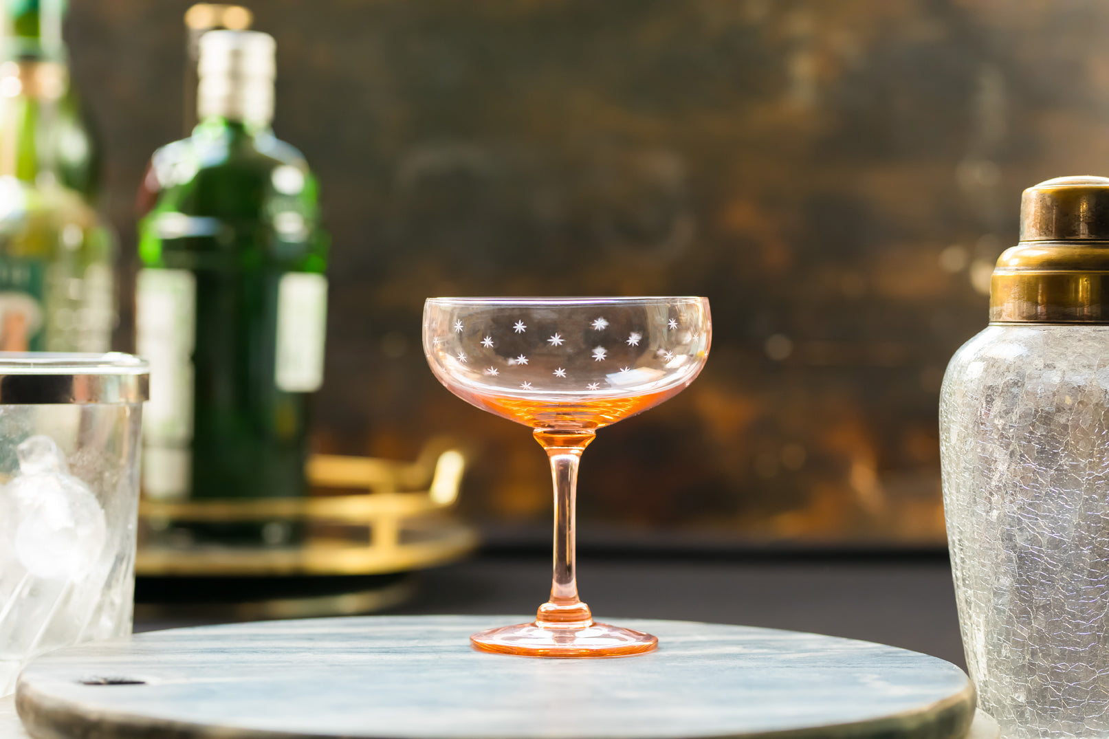 four rose crystal cocktail glasses with stars design