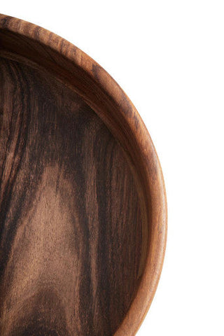 Dark brown rosi round sheesham wood serving tray with polished finish and natural wood grain for sheesham wood salad use