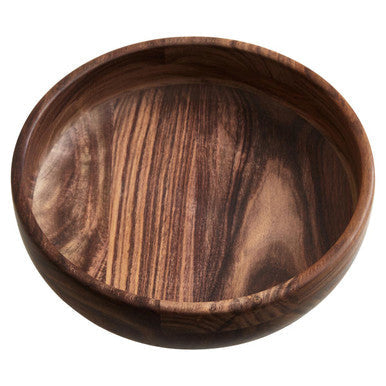 A smooth rosi round sheesham wood salad bowl with rich dark brown finish and natural wood grain patterns