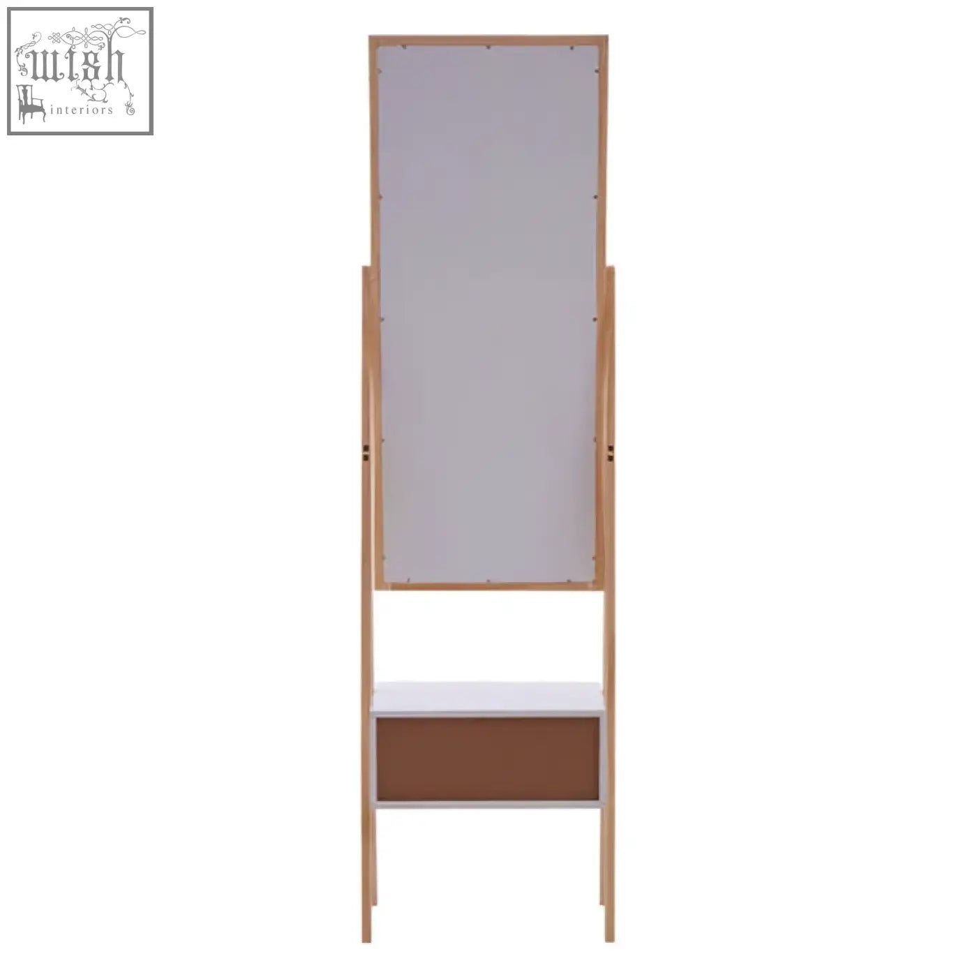 Rostok mirror stand tall standing mirror with light wood frame white shelf and large drawer in contemporary design
