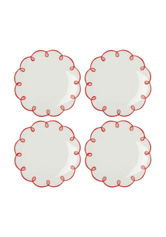 Rosy Red Scalloped Side Plates - Set of 4