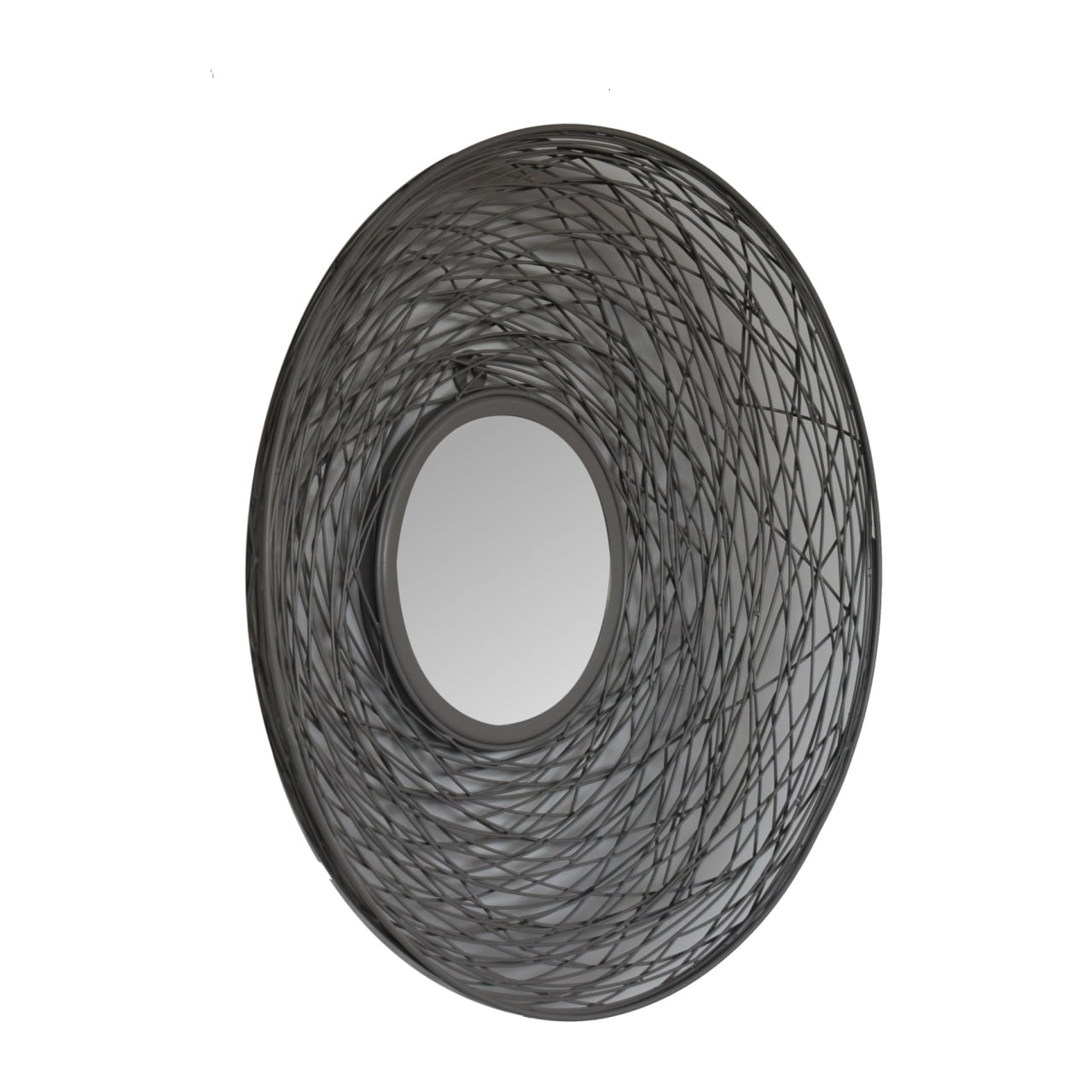Black wireframe oval round nested mirror with swirling intricate pattern perfect for stylish wall decor