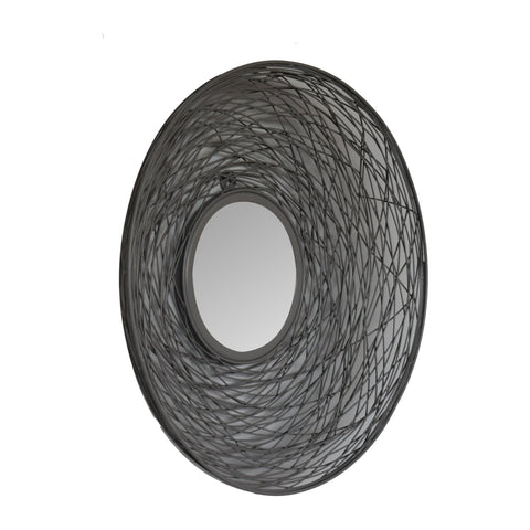 Black wireframe oval round nested mirror with swirling intricate pattern perfect for stylish wall decor
