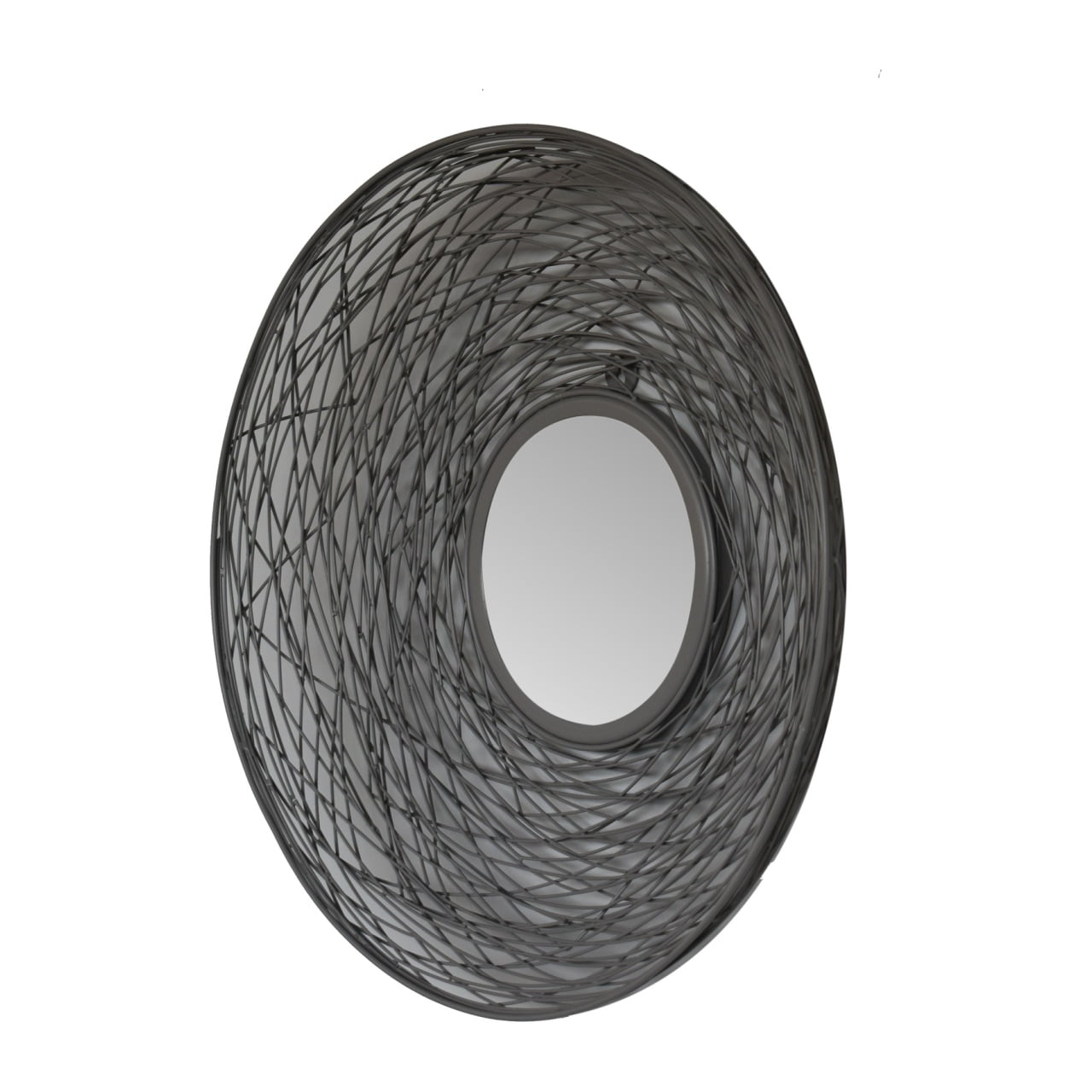 Black wireframe round nested mirror with intricate spiral design perfect for stylish home decor