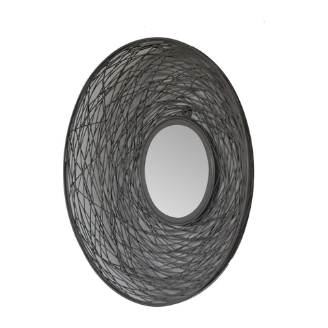 Black wireframe round nested mirror with intricate spiral design perfect for stylish home decor