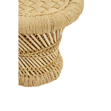 Beige woven rattan side table with textured pattern and tapered legs for rowan childrens natural chair and stool set
