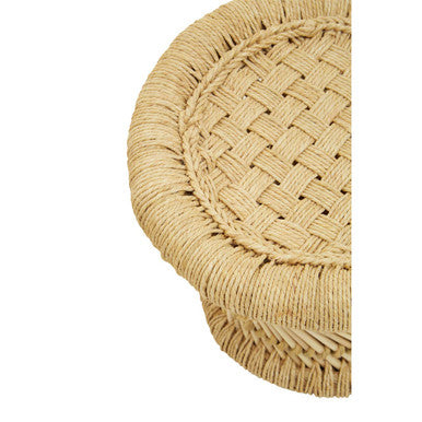 Beige woven rope coaster with circular braided design paired with rowan childrens natural chair and stool set