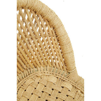 Back of rowan childrens natural chair with woven rattan curved pattern and light tan finish