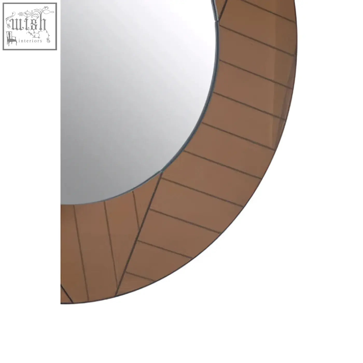 Roza round wall mirror with a brown wooden frame and geometric brick pattern is a stylish round wall mirror