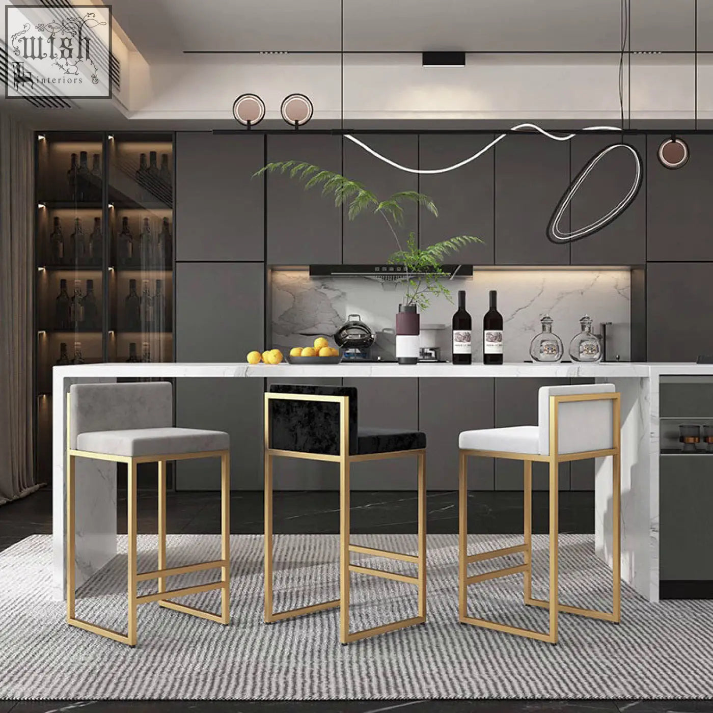 Ruby bar stool gold framed bar stools with white upholstered high density seats and one black velvet wrought iron seat