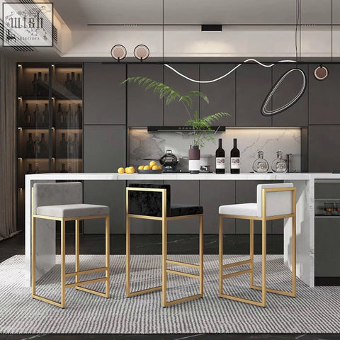 Ruby bar stool gold framed bar stools with white upholstered high density seats and one black velvet wrought iron seat