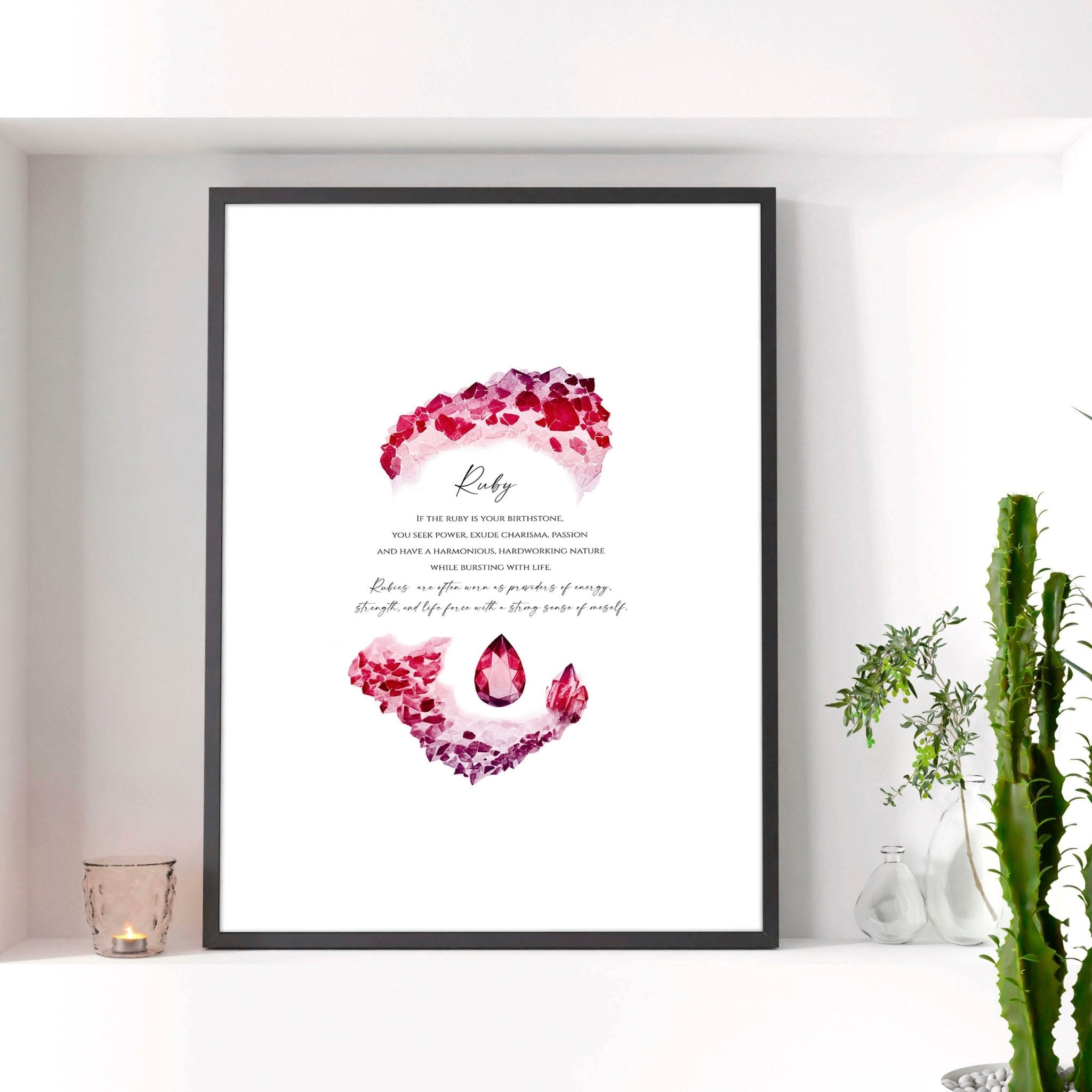 Ruby Birthstone significance framed wall art print