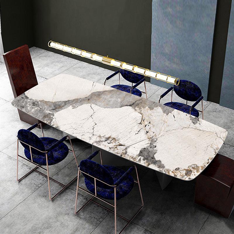 Modern rupert dining table with white and gray marble top and sleek metallic legs perfect for stylish dining spaces