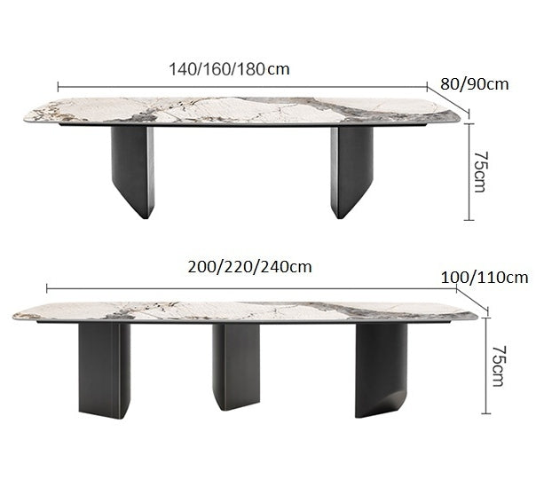 Modern rupert dining table with white and gray marble top and sleek black metal legs for stylish dining spaces