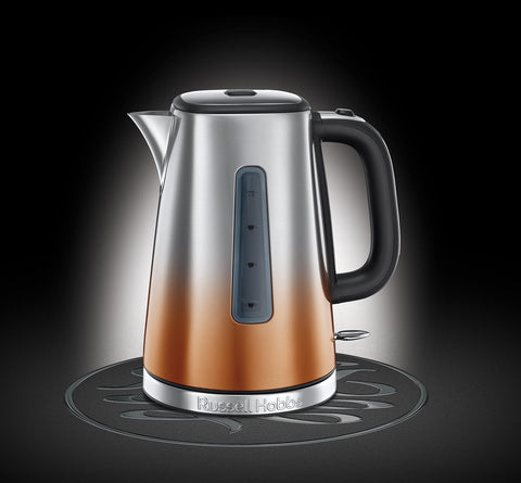 Sleek russell hobbs eclipse stainless steel and copper gradient electric kettle with black handle and fast boil feature