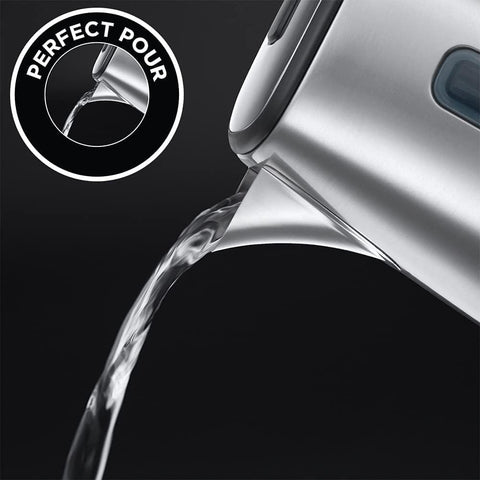 Silver russell hobbs eclipse electric kettle with stainless steel body and perfect pour spout for controlled pouring