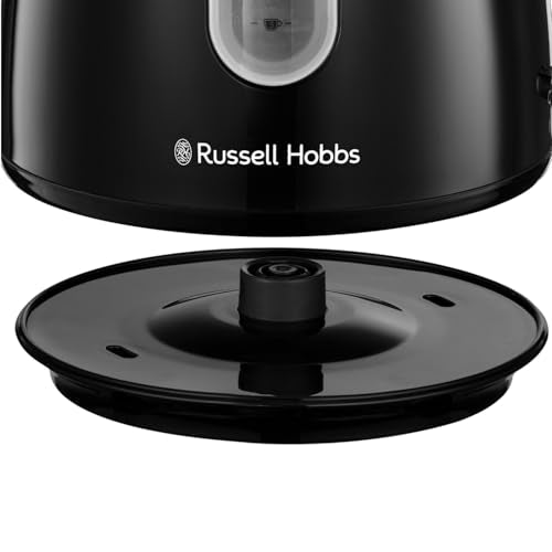 Black russell hobbs electric kettle with glossy finish transparent water level window and perfect pour spout design