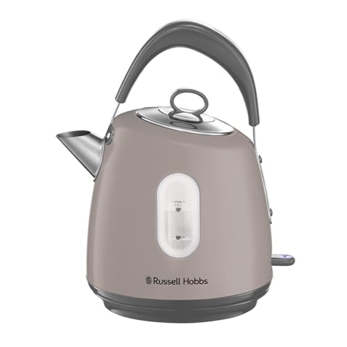 A sleek matte grey russell hobbs electric kettle with stainless steel body and perfect pour spout for fast boil