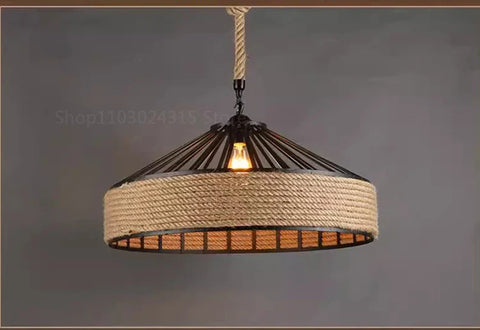 Rustic Hemp Rope Pendant Light – Industrial Retro Ceiling Lamp