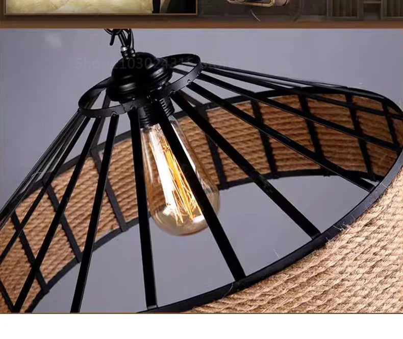 Rustic Hemp Rope Pendant Light – Industrial Retro Ceiling Lamp