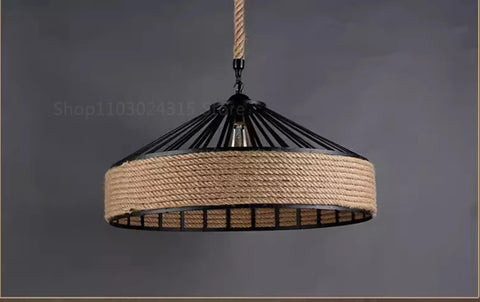 Rustic Hemp Rope Pendant Light – Industrial Retro Ceiling Lamp