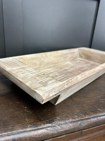 A rustic wooden serving bowl with a light weathered finish perfect as a fruit bread antipasti cheese board tray