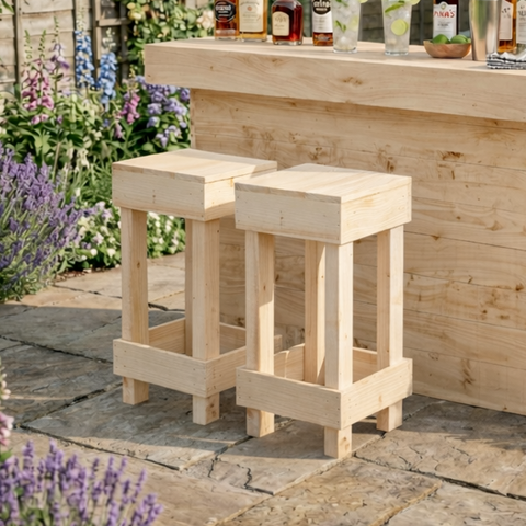 Set of 2 Rustic Wooden Bar Stools