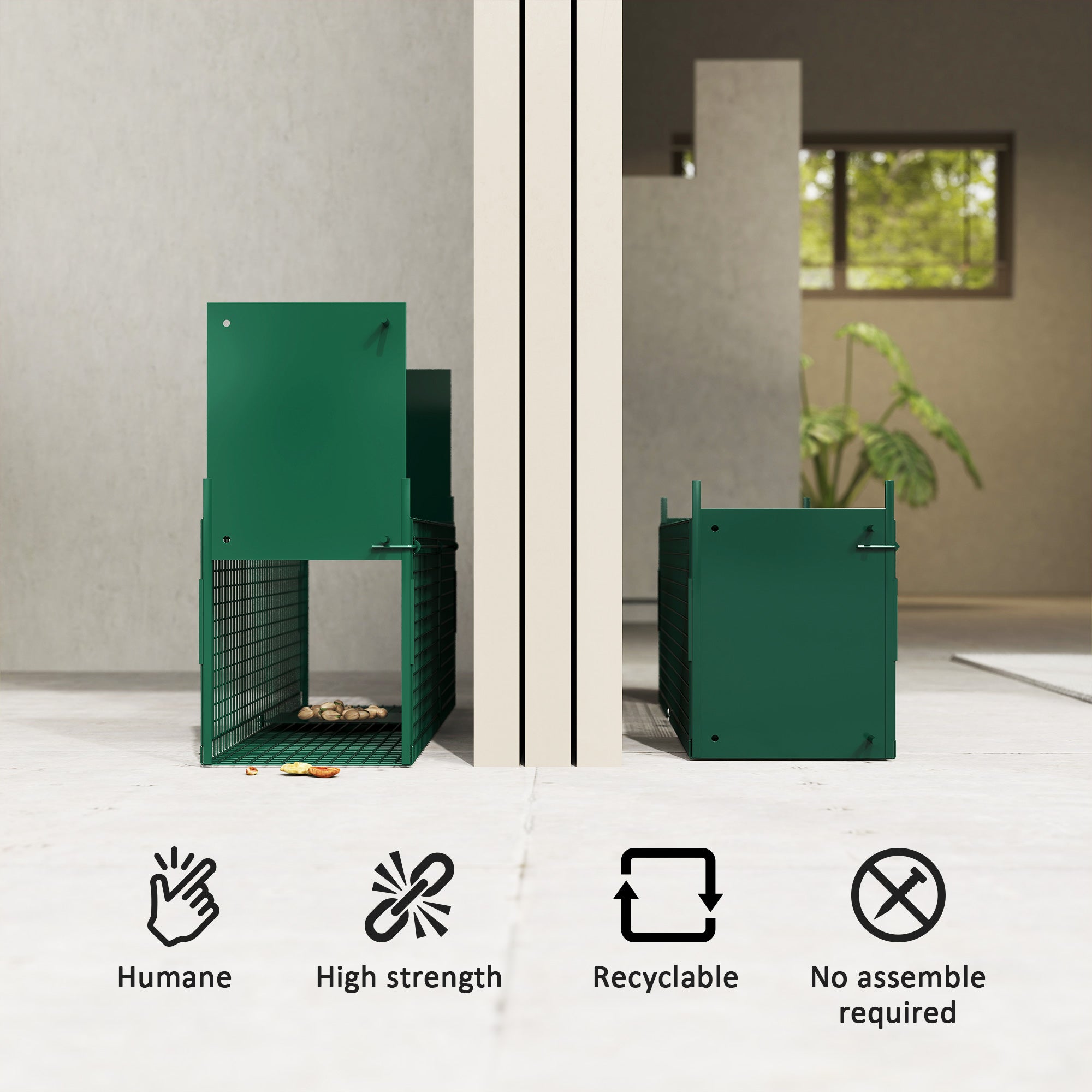 Outsunny Animal Trap Cage, Humane Rat Trap with Double Doors, Squirrel Trap for Indoors & Outdoors, Catch and Release Mice, Rats, Rodents, 60 x 18 x 20 cm, Green