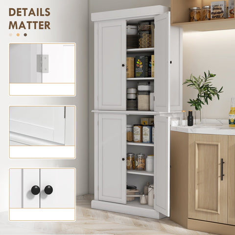 HOMCOM Freestanding Kitchen Cupboard with 4 Doors, Storage Cabinet with 6-Tier Shelving and 4 Adjustable Shelves, White