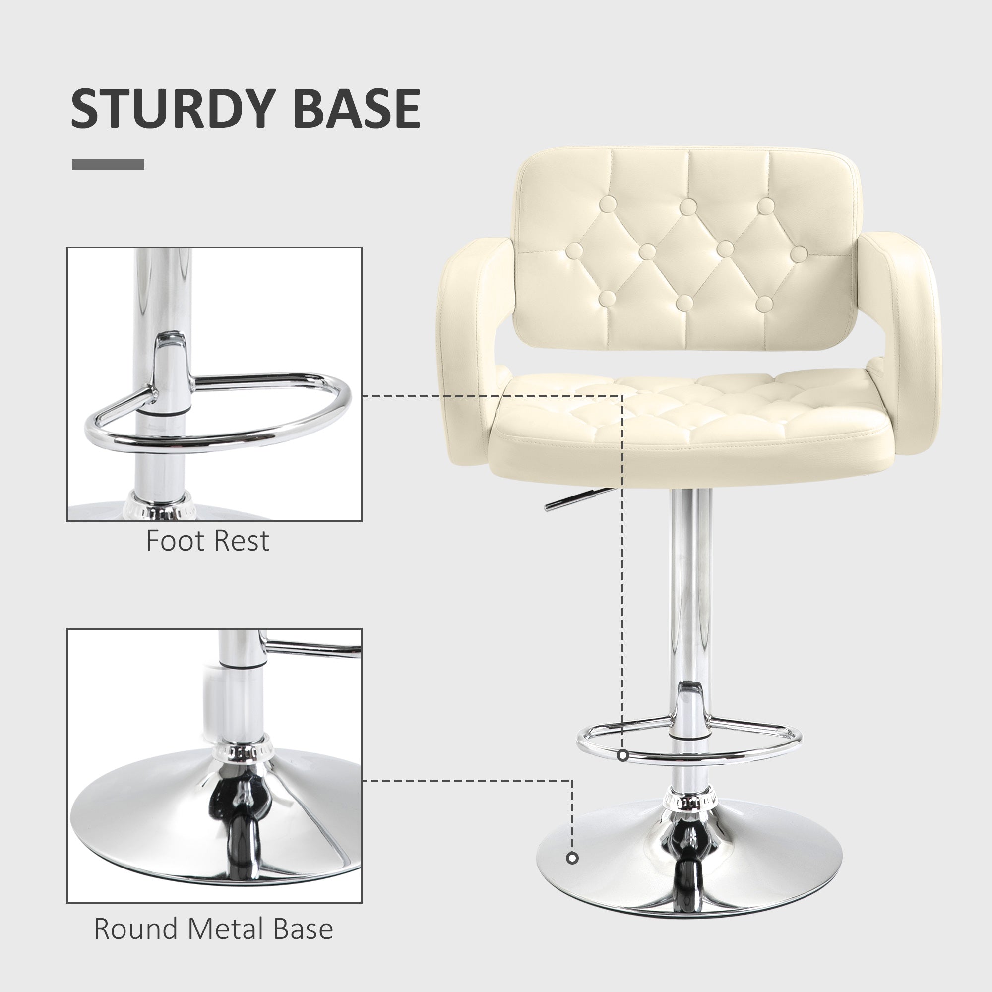HOMCOM PU Leather Upholstered Swivel Bar Stool, Height Adjustable with Back, Armrest, Footrest, Beige