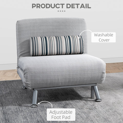 HOMCOM Single Sofa Bed, 1 Person Sleeper Foldable Lounge with Pillow, Grey