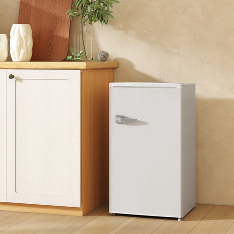 HOMCOM Under Counter Fridge, 85L Small Retro Refrigerator with Chiller Box, Adjustable Thermostat, Glass Shelves, White