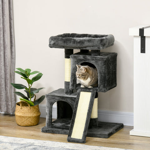PawHut Cat Tree for Indoor Cats 83cm Cat Scratching Post Scratch Board Kitten Tower Climbing Frame Black
