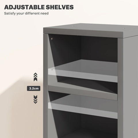 HOMCOM Set of 2 CD Media Display Shelf Unit Tower Rack with Adjustable Shelves, High Gloss Grey