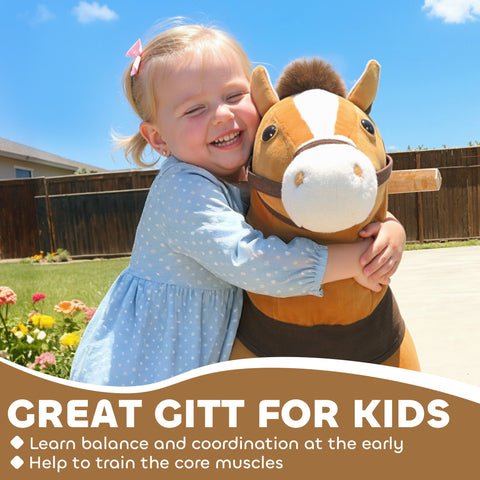 AIYAPLAY Ride On Horse, Plush Walking Horse Toy with Wheels and Saddle for Ages 3-5 Years Old, Brown