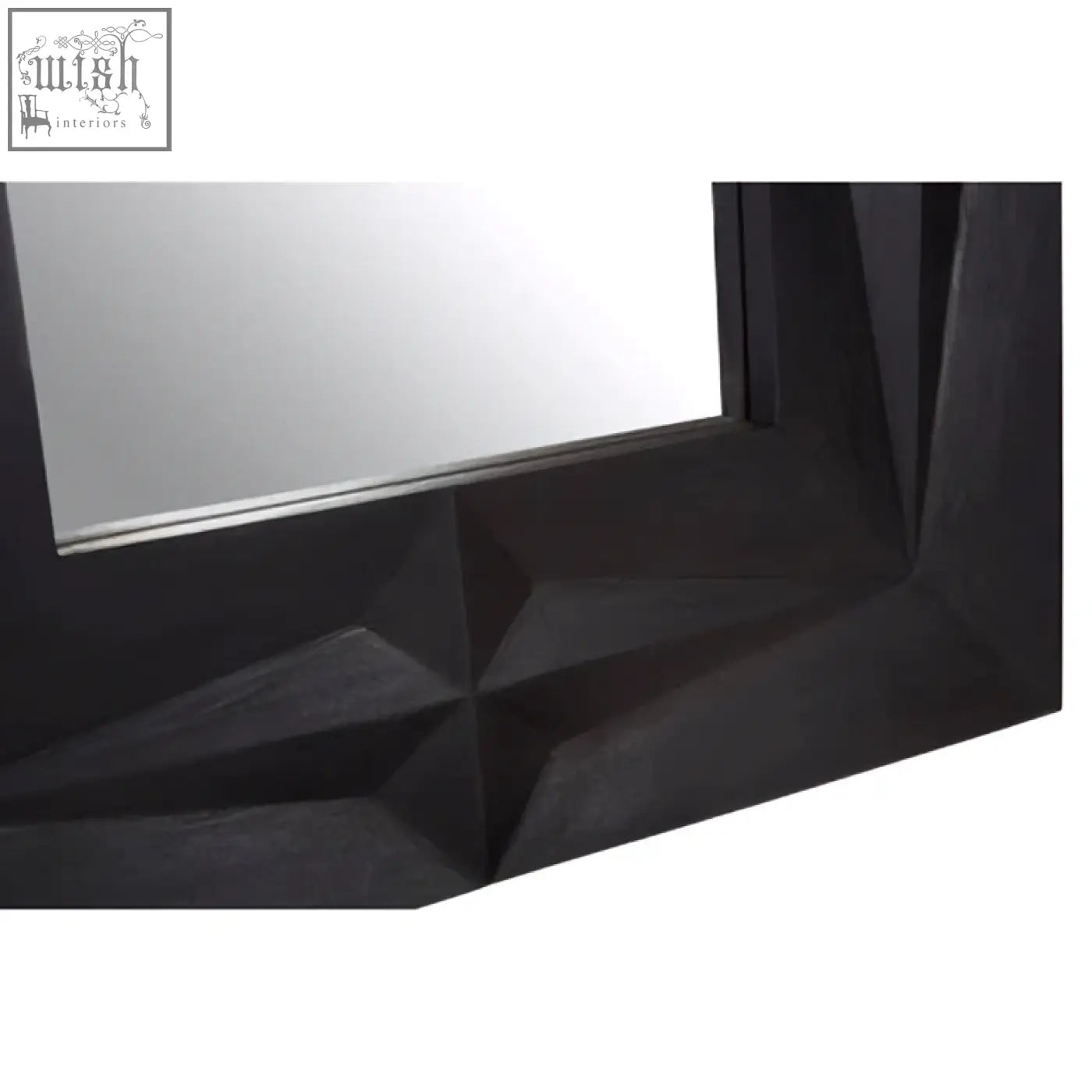 Sabari black finish square wall mirror with modern angular black geometric frame for stylish square wall decor