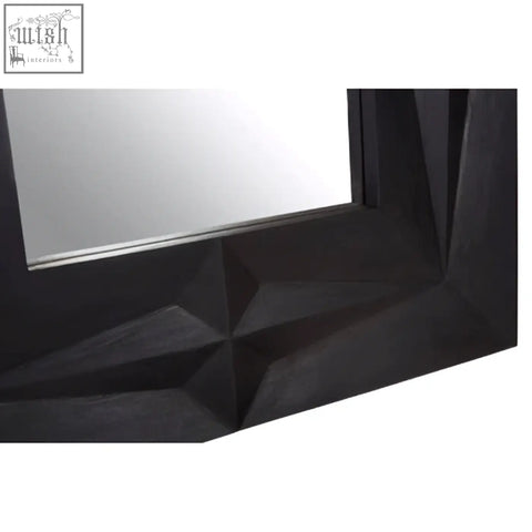 Sabari black finish square wall mirror with modern angular black geometric frame for stylish square wall decor