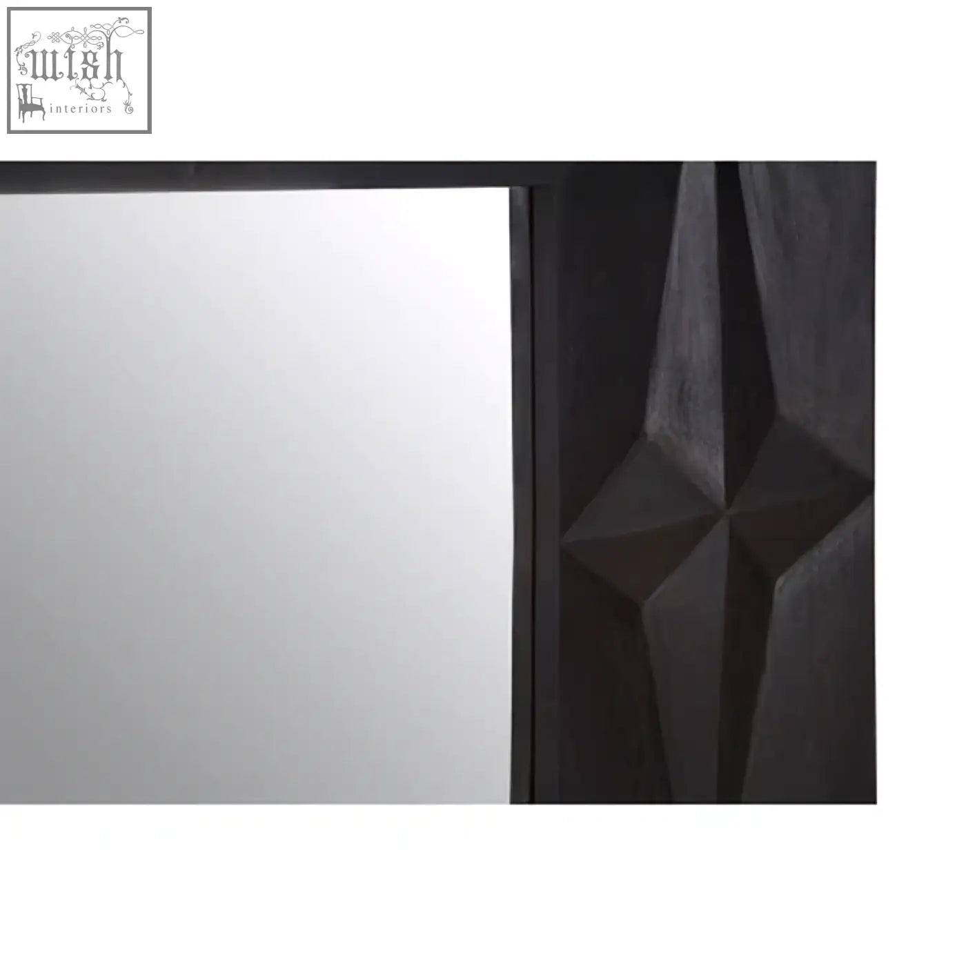 Sabari black finish square wall mirror with a black geometrically textured frame perfect for any square wall space