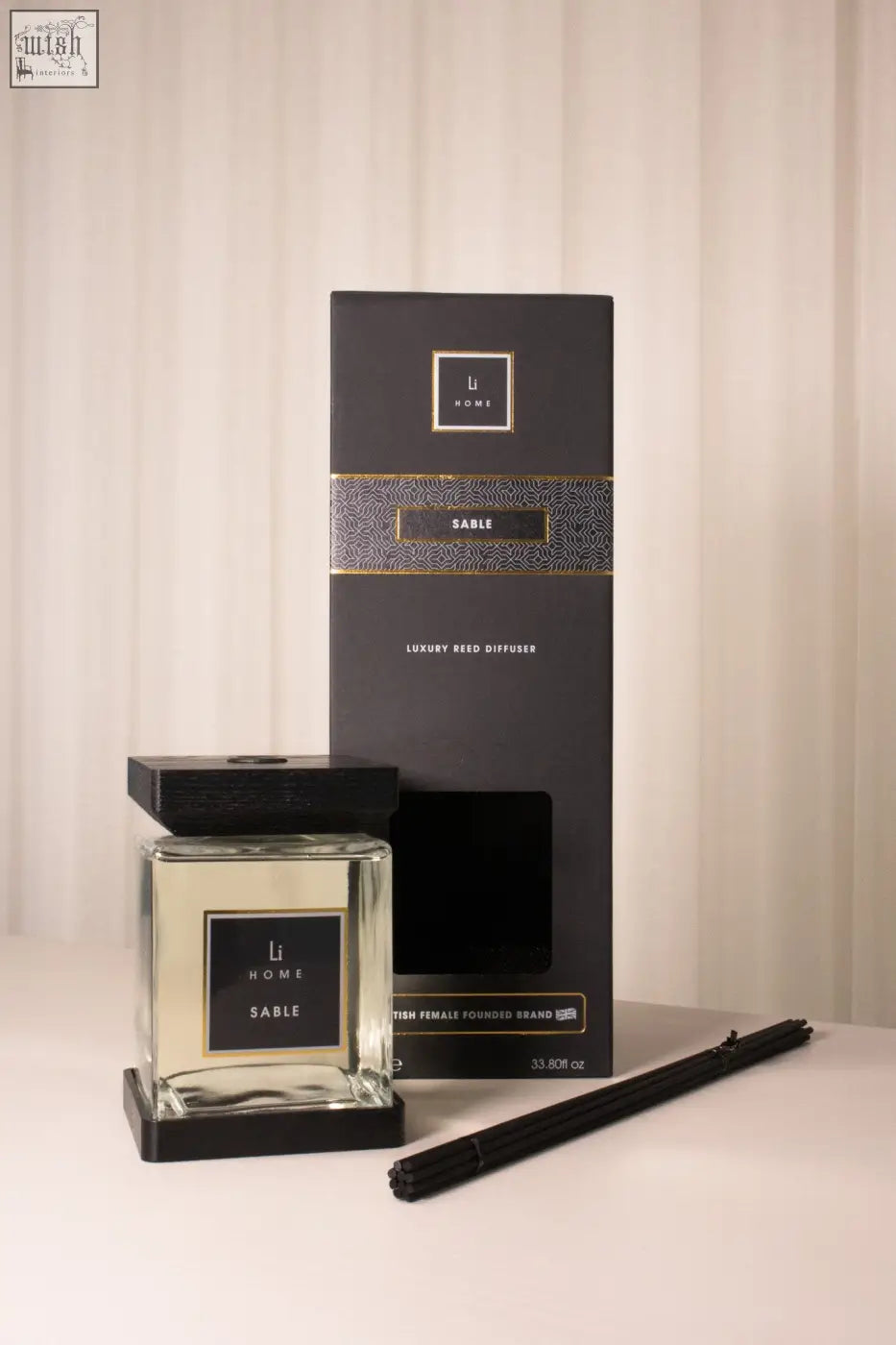 Black glass square reed diffuser with lid featuring li home label perfect for lifestyle home decor refill