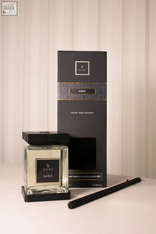 Black glass square reed diffuser with lid featuring li home label perfect for lifestyle home decor refill