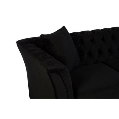 Black velvet tufted sabrina 2-seat onyx sofa with matching cushion perfect for stylish living spaces