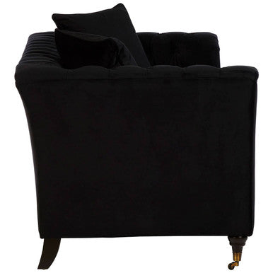 Black velvet sabrina 2 seat onyx sofa with tufted back and gold-tone legs perfect for stylish living rooms
