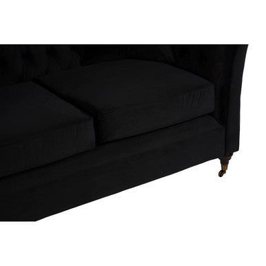 Black velvet sabrina 2-seat onyx sofa with tufted back and ornate wooden legs perfect for stylish living rooms