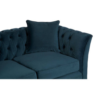 Deep teal velvet sabrina two seat chesterfield sofa with tufted back and matching cushion for stylish seating